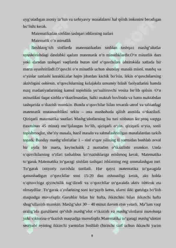 Boshlang‘ich sinfda matematikadan mustaqil ishlarni tashkil etishda og‘zaki topshiriqlardan foydalanish metodikasi  (2-sinf) 8
