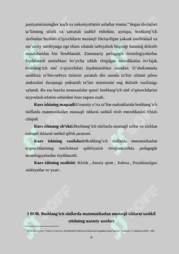 Boshlangʻich sinfda matematikadan mustaqil ishlarni tashkil etishda ogʻzaki topshiriqlardan foydalanish metodikasi(1-sinf) 5