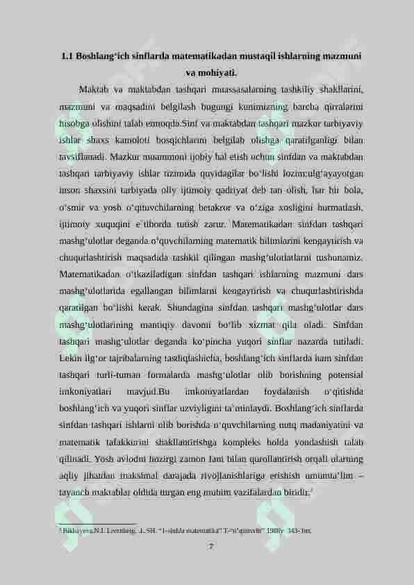 Boshlangʻich sinfda matematikadan mustaqil ishlarni tashkil etishda ogʻzaki topshiriqlardan foydalanish metodikasi(1-sinf) 6