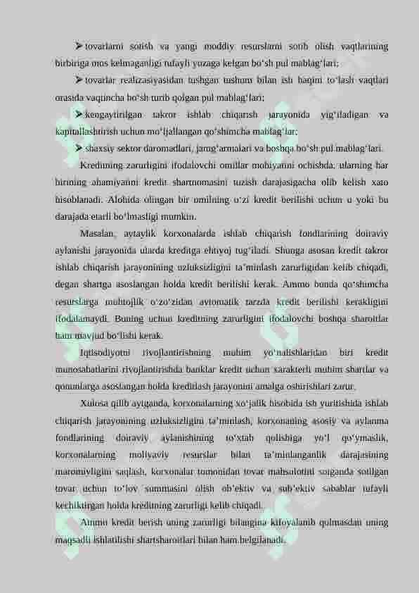 KREDITNING ZARURLIGI, FUNKSIYALARI, TURLARI VA SHAKLLARI 8