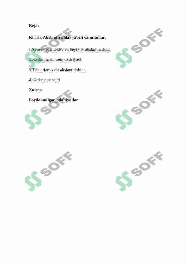 Syurektiv, biektiv akslantirishlar. Misollar. Dirixle prinsipi. 2