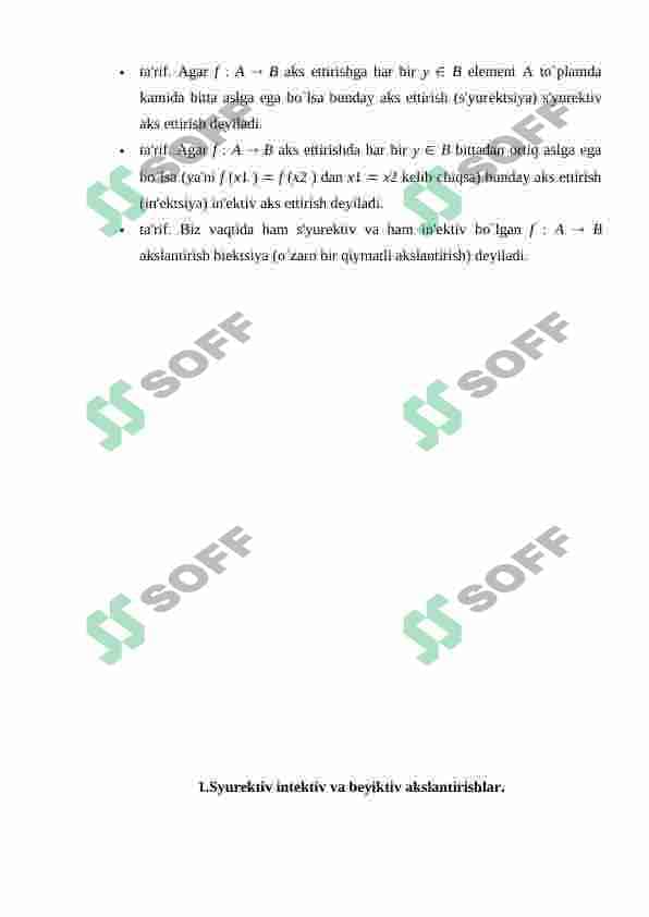 Syurektiv, biektiv akslantirishlar. Misollar. Dirixle prinsipi. 4