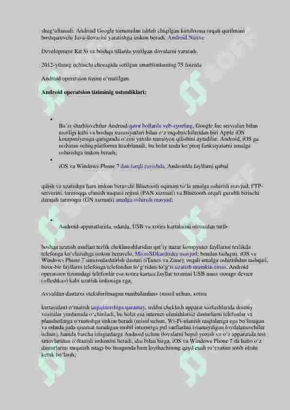 Mobil qurilmalar uchun operatsion tizimlar. Android platformalar. Mobil ilovalar 2