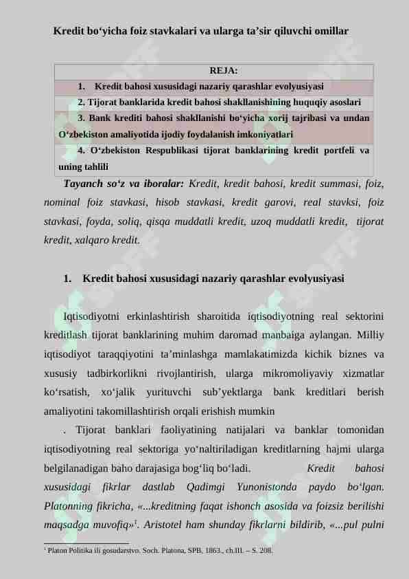 Kredit bo'yicha foiz stavkalari va ularga ta'sir qiluvchi omillar