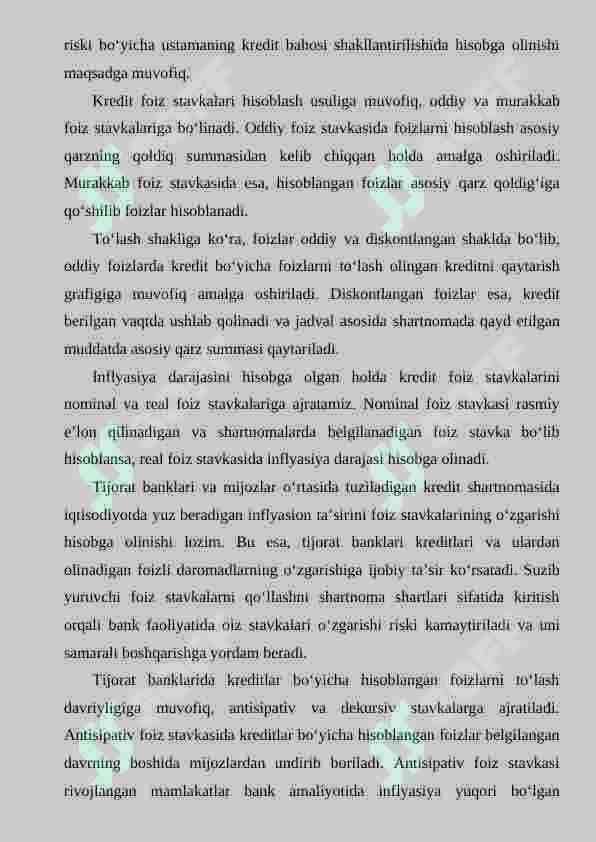 Kredit bo'yicha foiz stavkalari va ularga ta'sir qiluvchi omillar 5