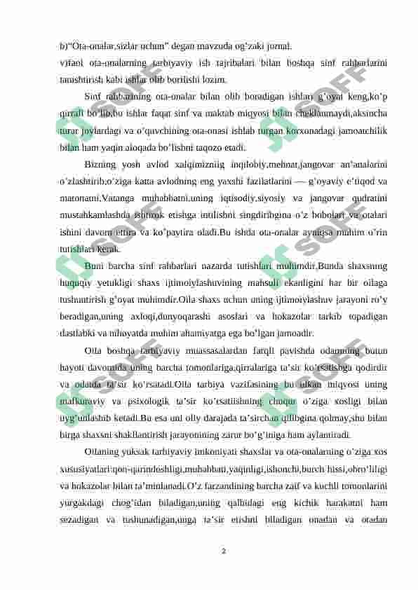 Guruh rahbarining ota-onalar bilan olib boradigan ish shakllari 2