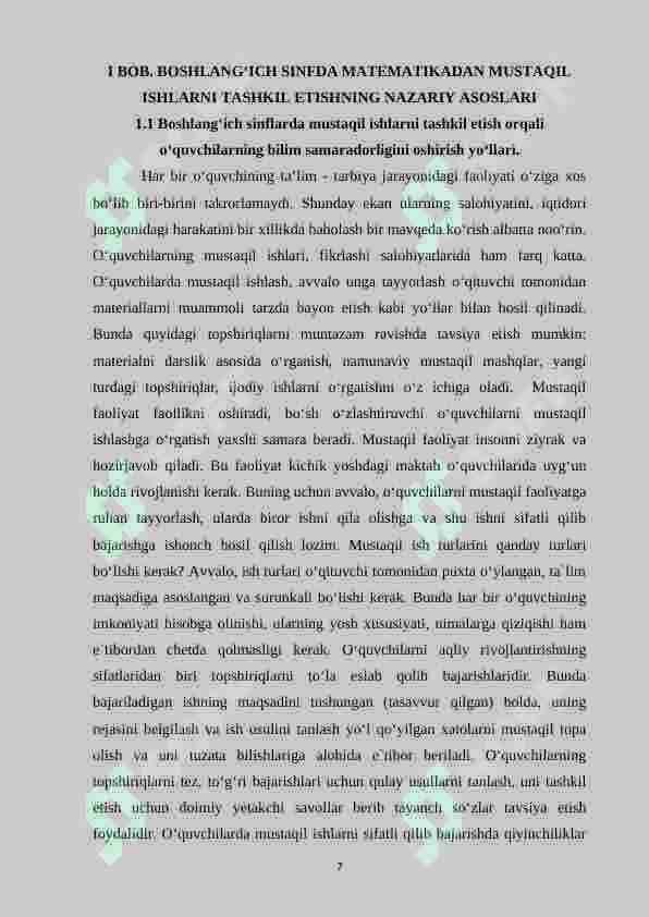 Boshlang‘ich sinfda metematikadan mustaqil ishlarni tashkil etishda og‘zaki topshiriqlardan foydalanish metodikasi (3-sinf misolida) 6