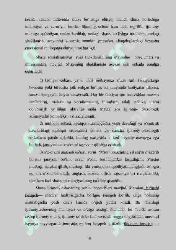 SHAXSNING IJTIMOIYLASHUVIDA TARBIYANING O’RNI 8