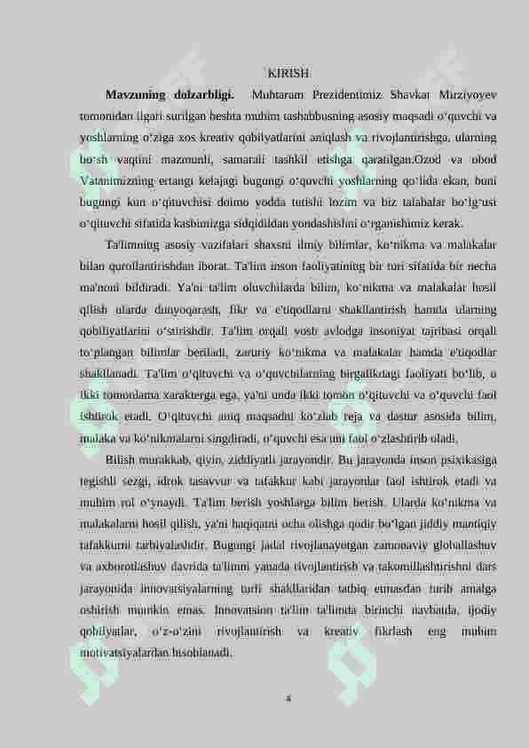Boshlang‘ich sinflarda matematika fanidan mustaqil ishlarni tashkil etishda yozma topshiriqlardan foydalanish metodikasi 4-sinf misolida. 3