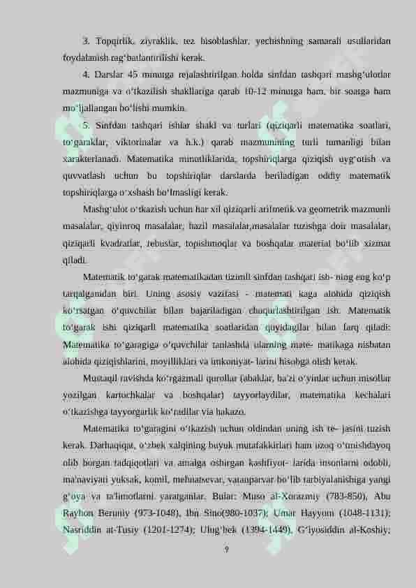 Boshlang‘ich sinflarda matematika fanidan mustaqil ishlarni tashkil etishda yozma topshiriqlardan foydalanish metodikasi 4-sinf misolida. 8
