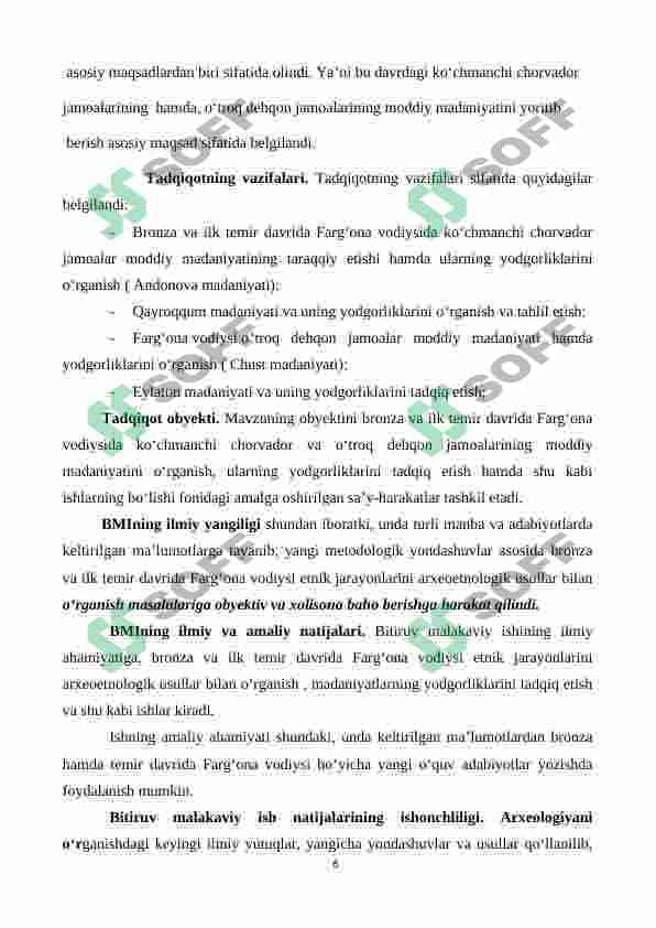 FARG'ONA VODIYSI ETNIK JARAYONLARINI ARXEOLOGIK USULLAR BILAN O'RGANISH (BRONZA VA ILK TEMIR DAVRI) 6