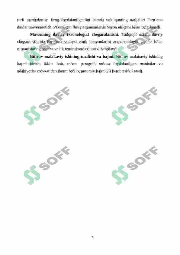 FARG'ONA VODIYSI ETNIK JARAYONLARINI ARXEOLOGIK USULLAR BILAN O'RGANISH (BRONZA VA ILK TEMIR DAVRI) 7