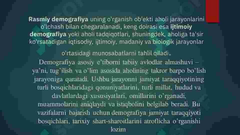 Demografiya. Ijtimoiy soha. Aholi o'sishi 6