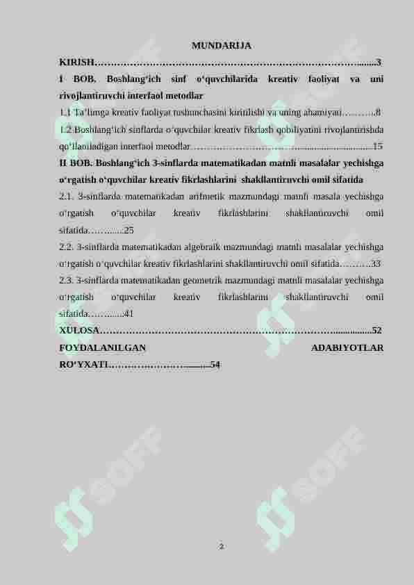 Boshlang‘ich 3–sinflarda matematikadan matnli masala yechishga o‘rgatish o‘quvchilar kreativ fikrlashlarini shakllantiruvchi omil sifatida 2