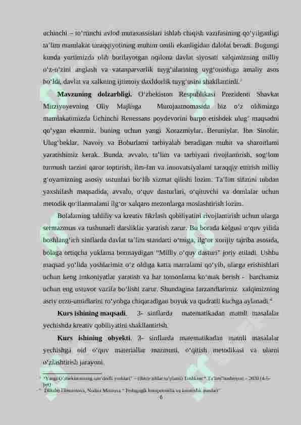 Boshlang‘ich 3–sinflarda matematikadan matnli masala yechishga o‘rgatish o‘quvchilar kreativ fikrlashlarini shakllantiruvchi omil sifatida 6
