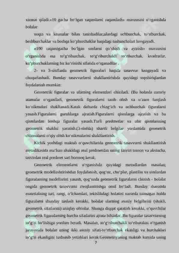 Boshlang‘ich sinf matematika darslarida geometrik materiallaridan foydalanib arifmetik amallarni o‘rgatish metodikasi 7