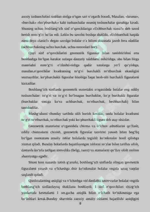 Boshlang‘ich sinf matematika darslarida geometrik materiallaridan foydalanib arifmetik amallarni o‘rgatish metodikasi 8