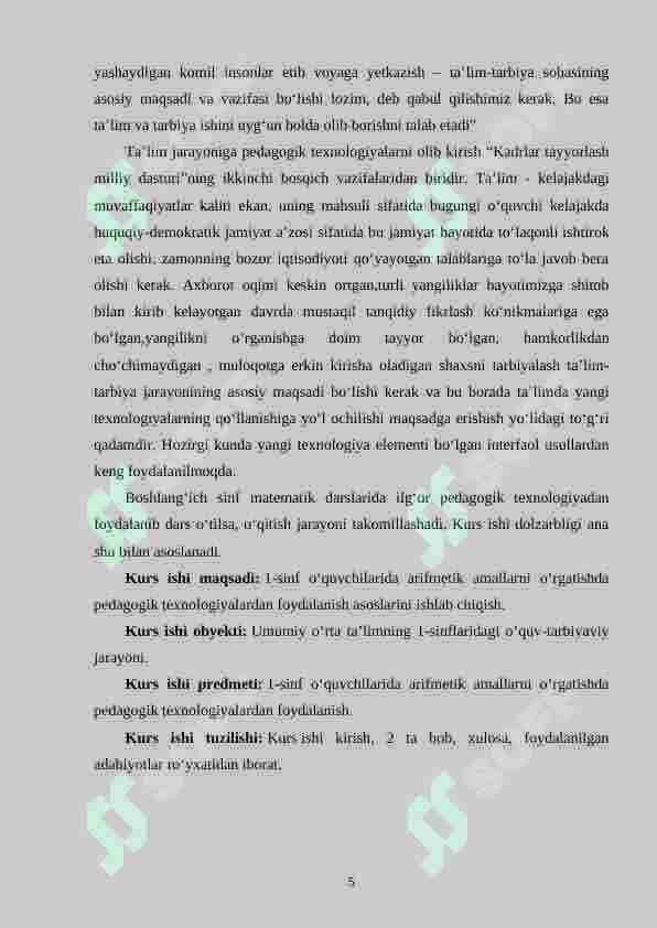 1-sinf arifmetik amallarni o’rgatishda pedagogik texnologiyalardan foydalanish 5