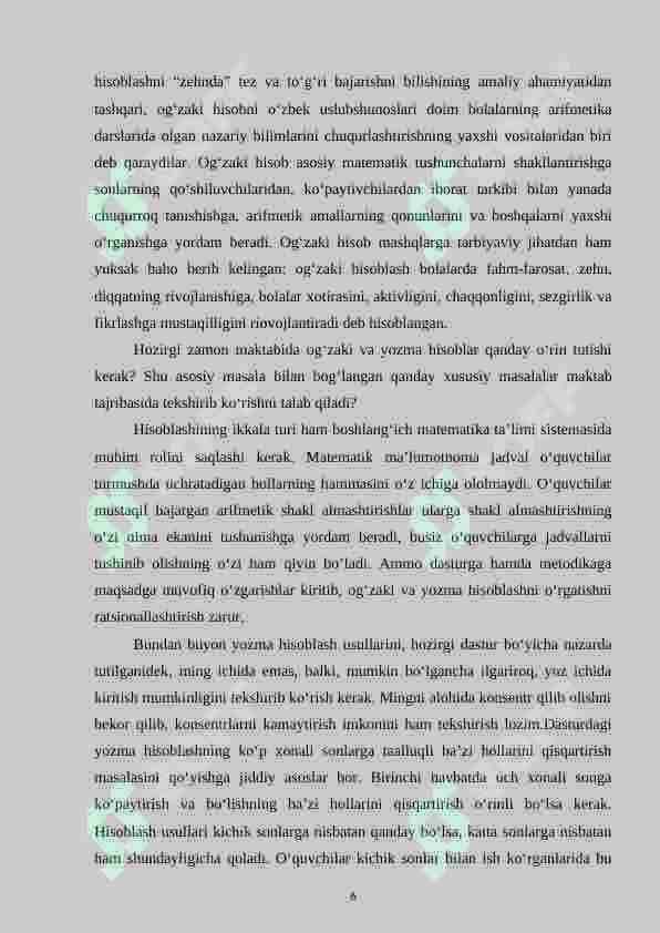 Boshlang‘ich sinflarda matematikadan og‘zaki hisoblashga o‘rgatish metodikasi 6