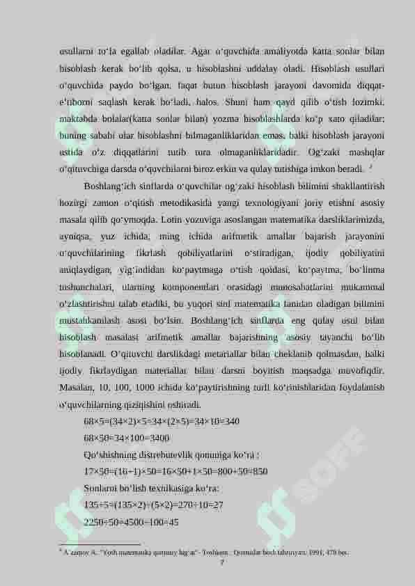 Boshlang‘ich sinflarda matematikadan og‘zaki hisoblashga o‘rgatish metodikasi 7