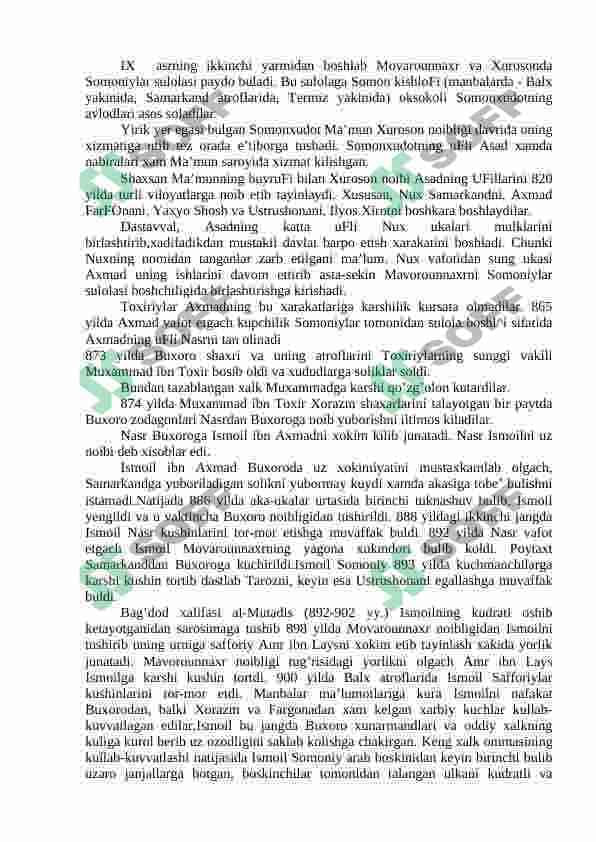 Somoniylar davlati: ijtimoiy-siyosiy jarayonlar, davlat boshqaruv tartibi, huquqiy munosabatlar. Qoraxoniylar davlat: ma’muriy tuzilishi, hududi, davlat boshqaruv tartiblari 3