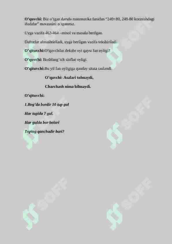 3-sinf uchun matematika fanidan bir soatlik dars ishlanma 2