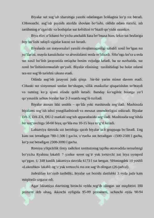 Biyalarning sut mahsuldorligi va ularni hisobga olish. 2