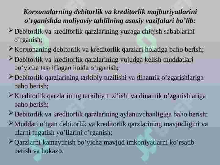 Debitorlik va kreditorlik qarzlarining tahlili 8
