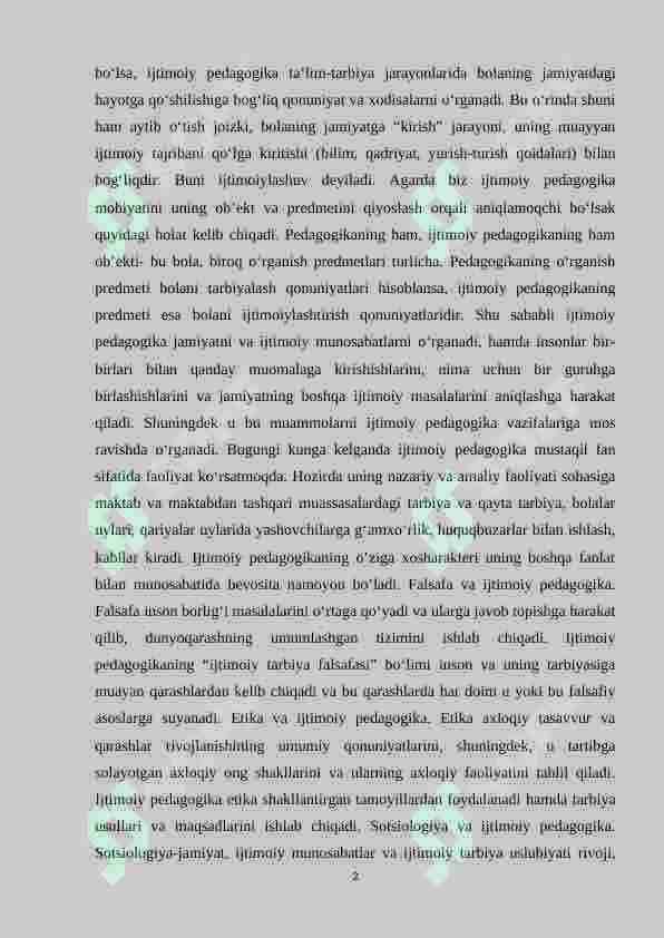 Ijtimoiy pedagogika fanining joriy etilishi. 2