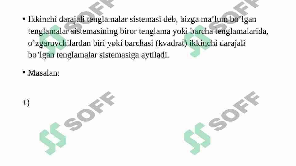Ikkinchi darajali tenglamalar sistemasi 2