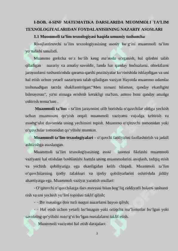 4-sinf matematika darslarida muommoli ta’lim texnologiyasidan foydalanish metodikasi 5