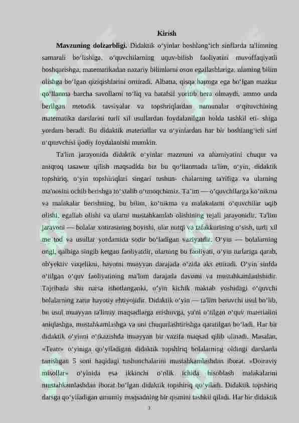 3-sinf o‘quvchilariga vaqtga doir masalalarni yechishni o‘rgatishda didaktik o‘yinlardan foydalanish 3
