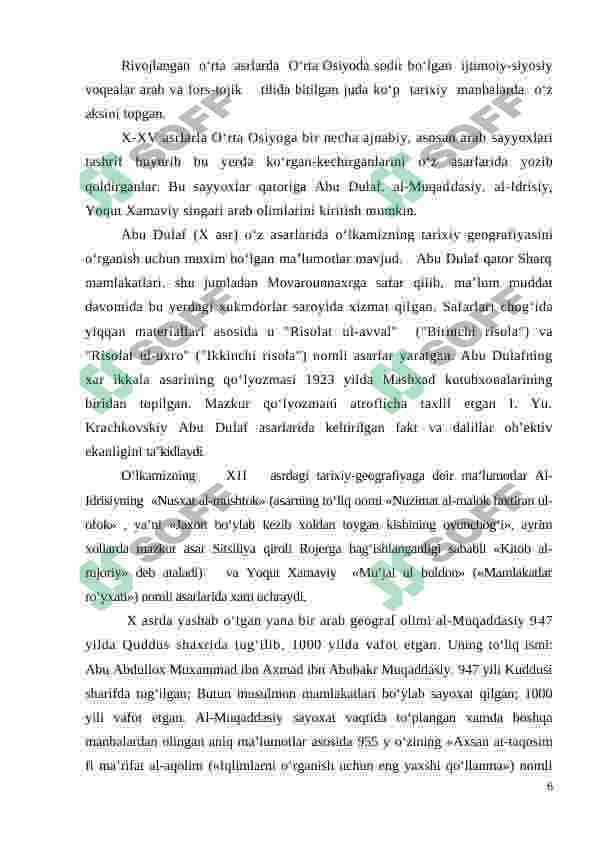 Rivojlangan o‘rta asrlar davri tarixiga doir arab va eski o‘zbek tilidagi manbalar 6