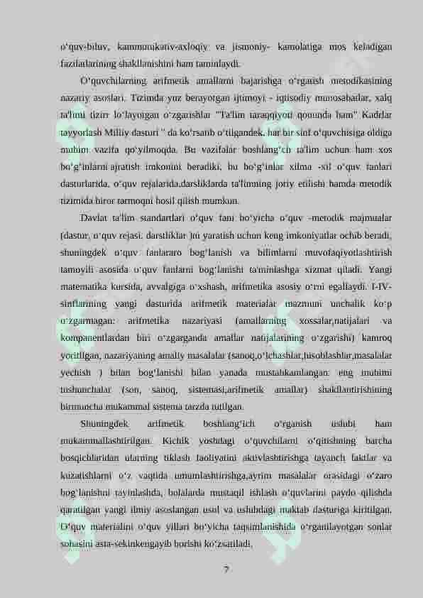 Ming ichida arifmetik amallarni o‘rgatishda interfaol metodlardan foydalanish 7