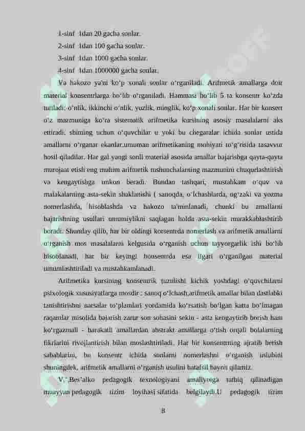 Ming ichida arifmetik amallarni o‘rgatishda interfaol metodlardan foydalanish 8