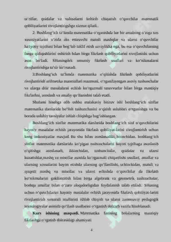 Boshlang‘ich sinfda matematikadan murakkab masalalar va ularni yechishga o‘rgatish metodikasi 4