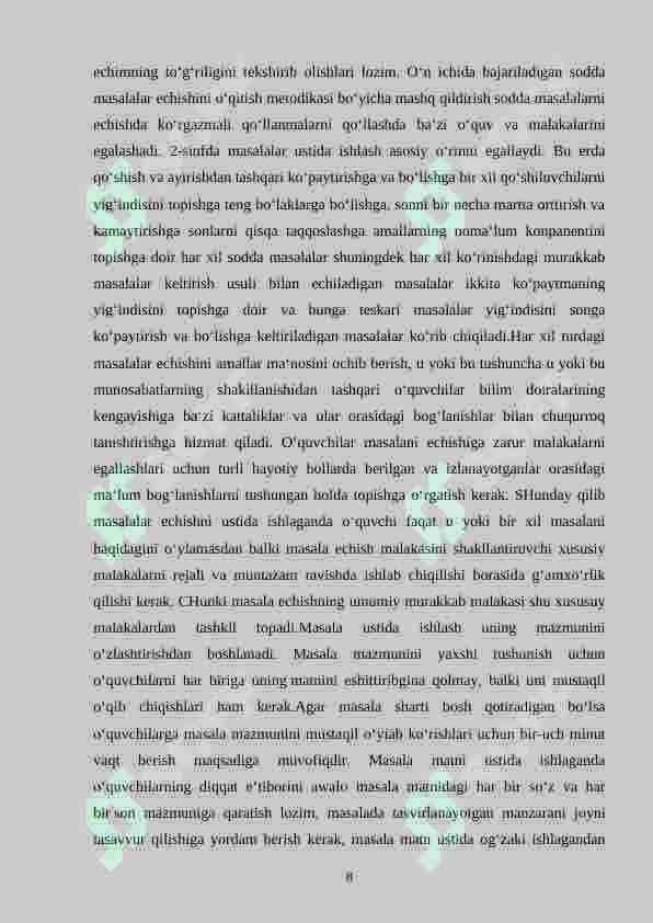 Boshlang‘ich sinfda matematikadan murakkab masalalar va ularni yechishga o‘rgatish metodikasi 8