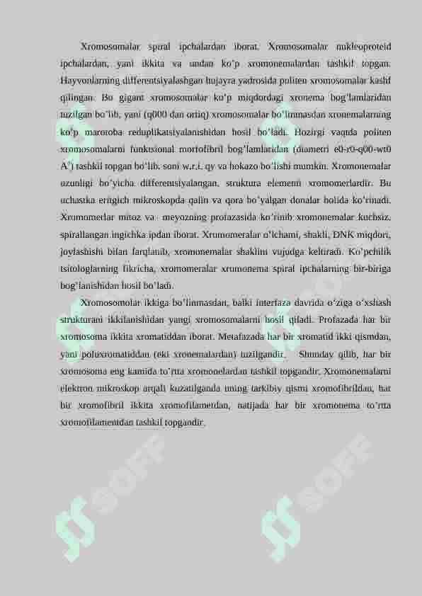 NUKLIOSOMA VA XROMATIN IPINING TUZILSHI. METAFAZA XROMOSOMALARNING TURLARI. XROMOSOMALARNING SITOGENETIK ÓZGARISHLARI. 4