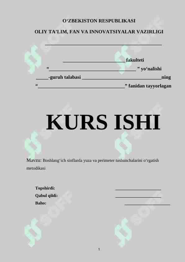 Boshlang‘ich sinflarda yuza va perimeter tushunchalarini o‘rgatish metodikasi
