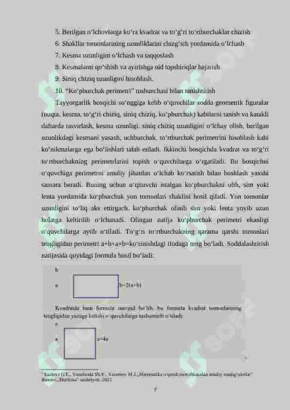 Boshlang‘ich sinflarda yuza va perimeter tushunchalarini o‘rgatish metodikasi 7