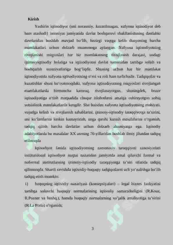 Yashirin iqtisodiyot: sabablari, shakllari, mamlakatdagi makroiqtisodiy vaziyatga ta’siri. 3