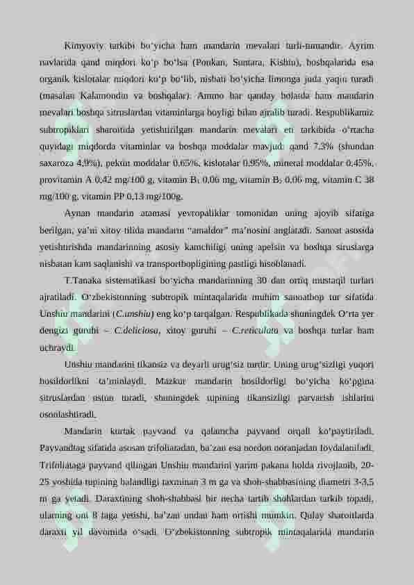 Issiqxonalarda mandarin o‘simligini yetishtirish texnologiyasi 2