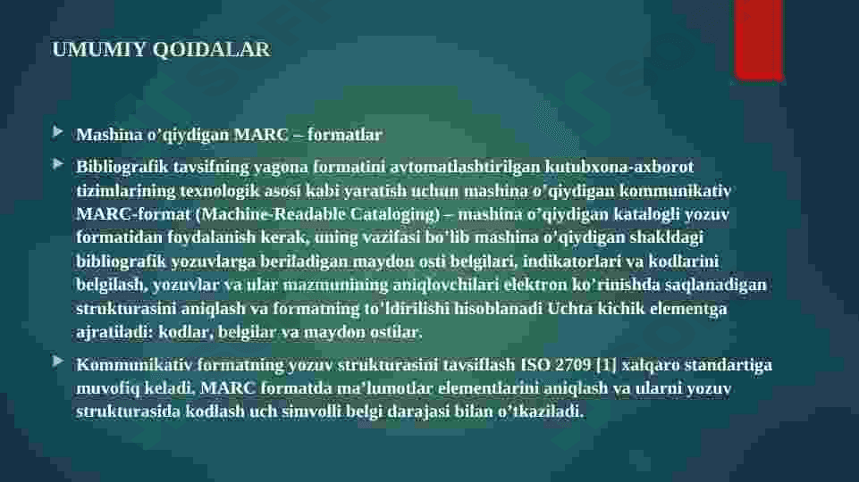 Elektron koʼrinishdagi axborot-kutubxona resursining bibliografik tavsifini MARC-formatda tuzishning umumiy talablari va qoidalari 4