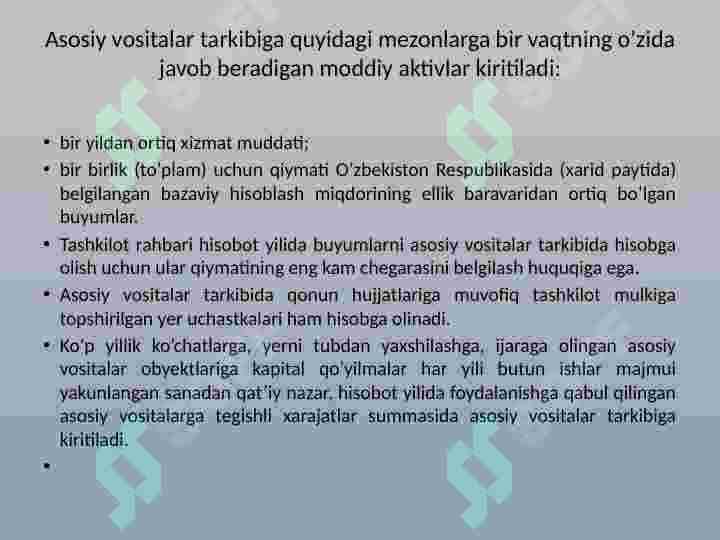 Xo‘jalik subyektlarining asosiy vositalar bilan ta’minlanganligi va ulardan foydalanish samaradorligining tahlili 7