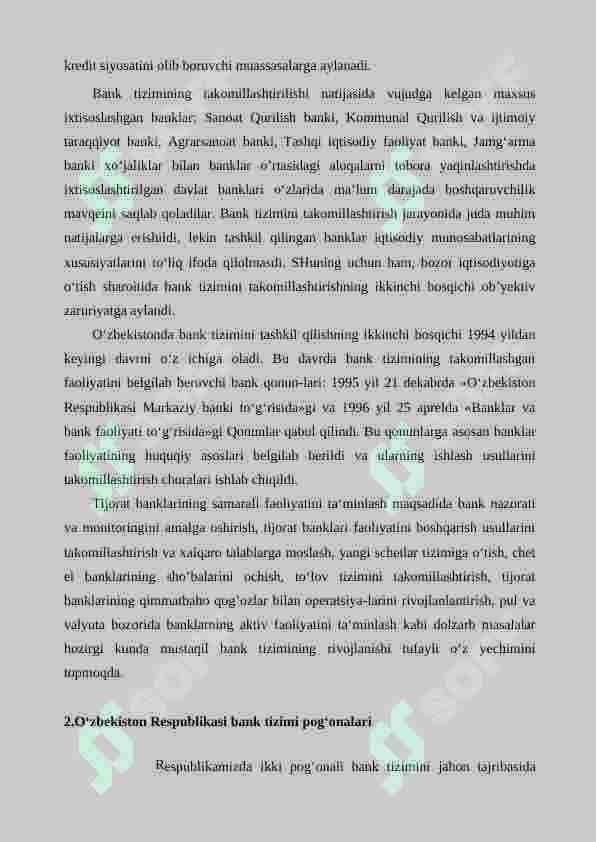 O'zbekiston Respublikasi bank tizimi va uning tarkibi 7