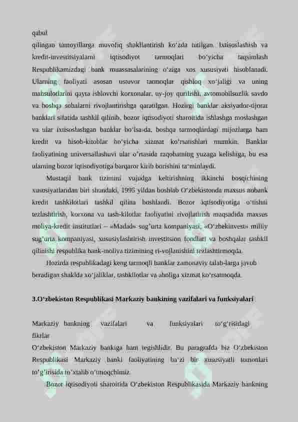 O'zbekiston Respublikasi bank tizimi va uning tarkibi 8