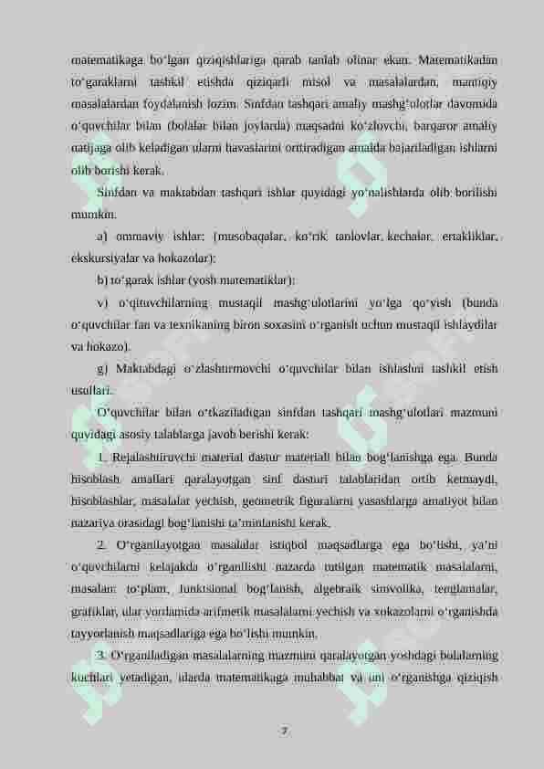 Boshlang‘ich sinfda matematikadan mustaqil ishlarni tashkil etishda og‘zaki topshiriqlardan foydalanish metodikasi  (1-sinf misolida) 7