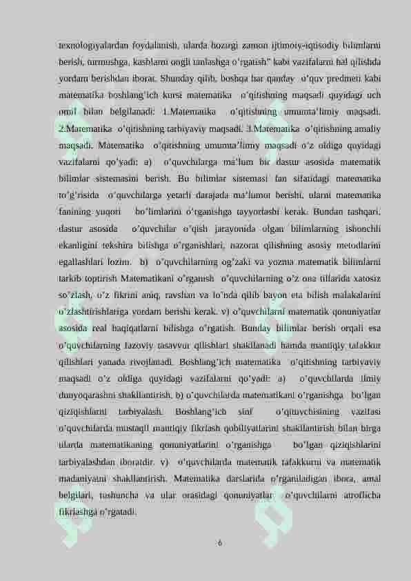 Boshlang‘ich sinflarda matematika o‘qitishning psixologik asoslarini o‘rganish metodikasi 6