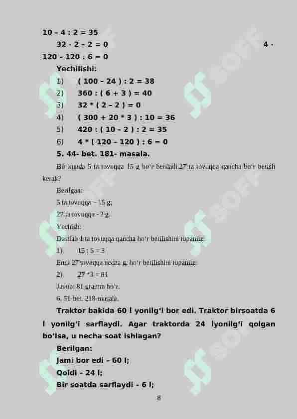 Boshlang‘ich sinflarda matematikadan masala yechimini tekshirish asosida o‘quvchilarni ijodiy ishlashga o‘rgatish metodikasi 8