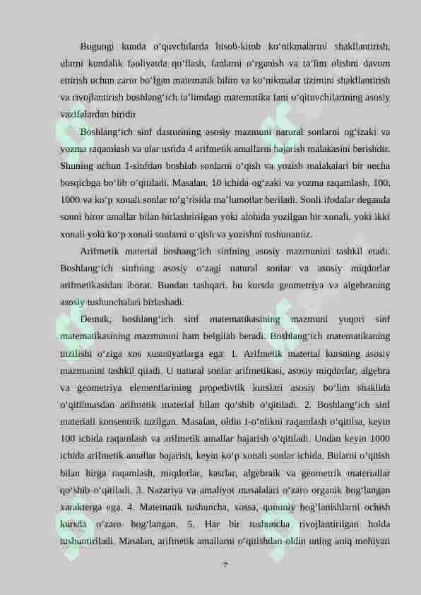 Boshlang‘ich sinf matematika darsligi ustida ishlash va darslikni tahlil qilish metodikasi (1-2 sinflar) 7